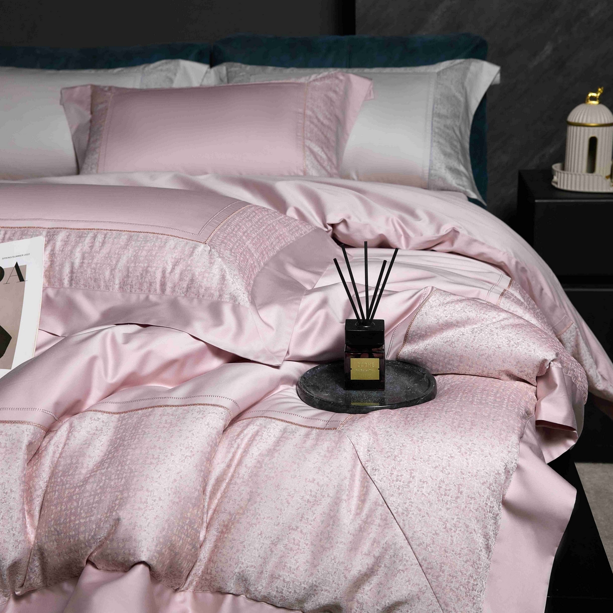 91家纺网 家纺一手货源 找家纺 （总）榻尚家居 2025新款120支长绒棉纯棉贡缎色织提花四件套-香榭丽