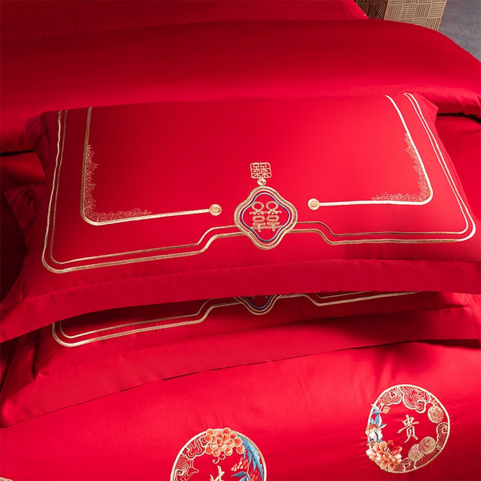 91家纺网 家纺一手货源 找家纺 博之洋婚庆 2025新款全棉长绒棉刺绣新中式婚庆系列多件套江山如画早生贵子