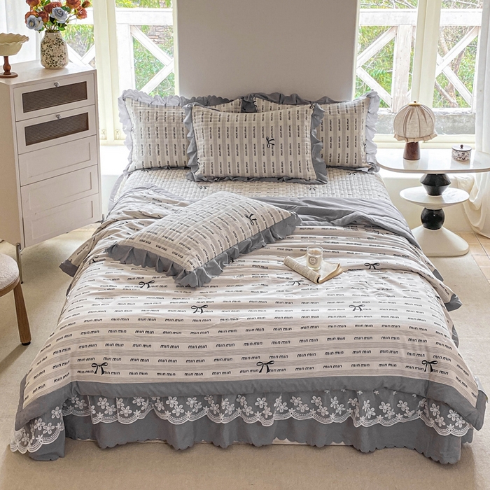 91家纺网 家纺一手货源 找家纺 2025新款直播热款A类针织棉双层纱床盖款夏被四件套 min-灰