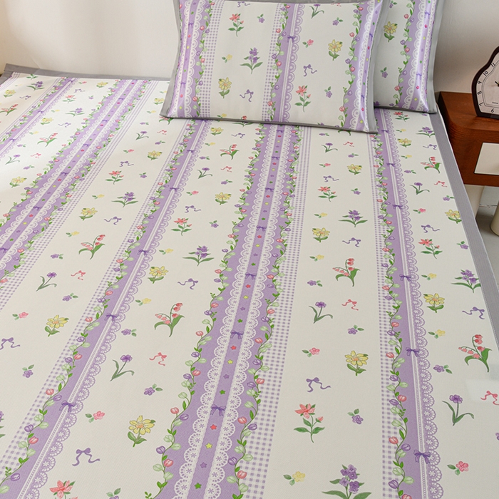 91家纺网 家纺一手货源 找家纺 简一 2025新款A类碳光印花数码冰丝凉席系列-床单款 紫色梦境