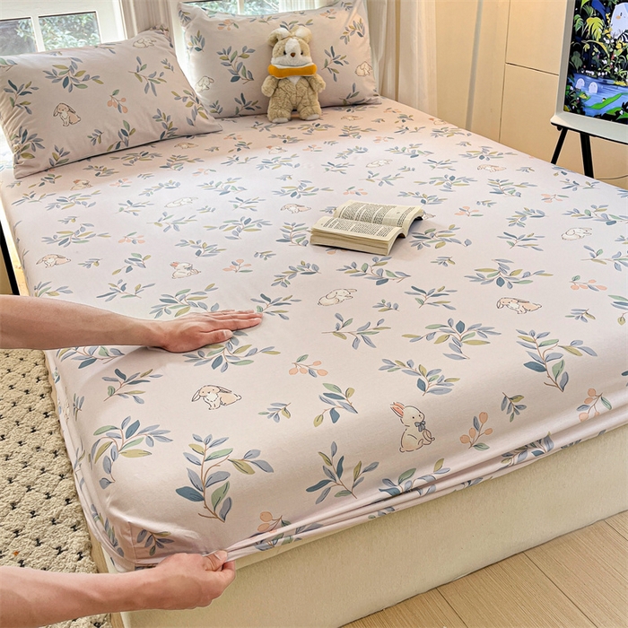 91家纺网 家纺一手货源 找家纺 宝士康家纺 2025新款10A抗菌全棉印花床笠 兔兔乐园