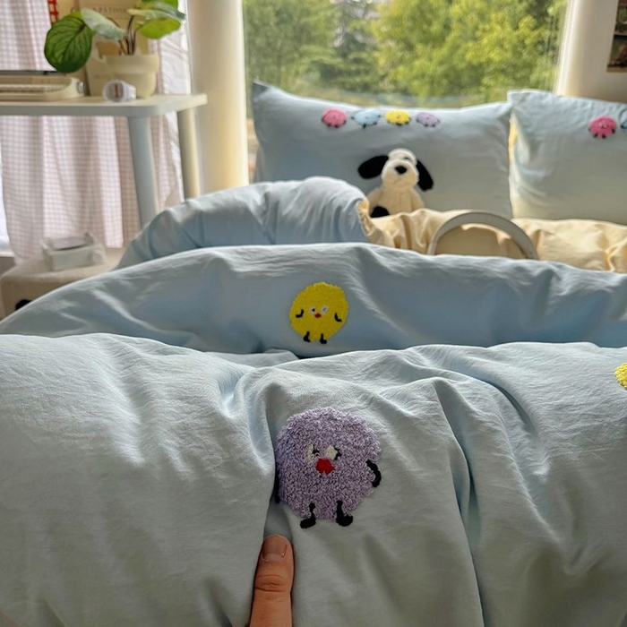 91家纺网 家纺一手货源 找家纺 耀达家居 2025新款A类水洗棉毛巾绣四件套 奇趣豆-海盐