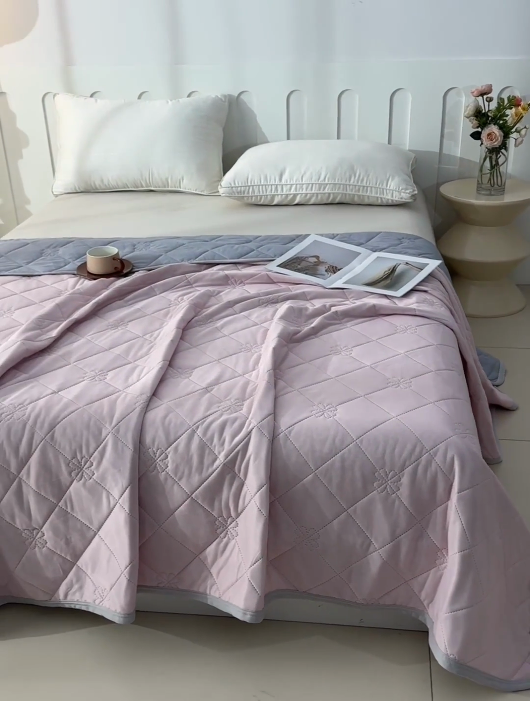 91家纺网 家纺一手货源 找家纺 眠多宝 2025新款冰激凌凉感丝纯色夏被被子被芯（跨境电商） 冰梅粉