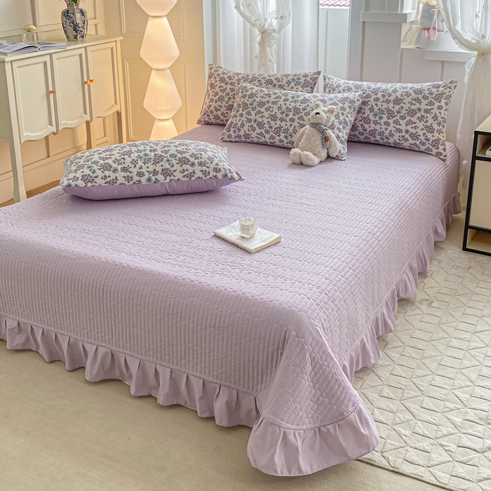 91家纺网 家纺一手货源 找家纺 2025新款针织双层纱夏被床盖四件套单夏被单床盖单品 梦幻紫藤