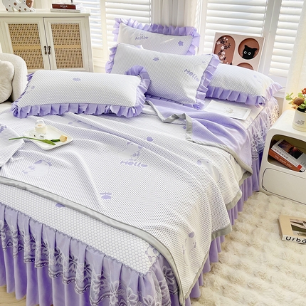 91家纺网 家纺一手货源 找家纺 （总）2025新款A类冰豆豆提花凉席床盖 床裙款