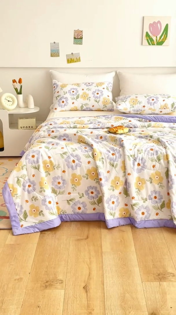 91家纺网 家纺一手货源 找家纺 海洋家纺 2025款水洗棉纯棉花夏凉被全棉花印花夏被空调被薄被子 紫丁香