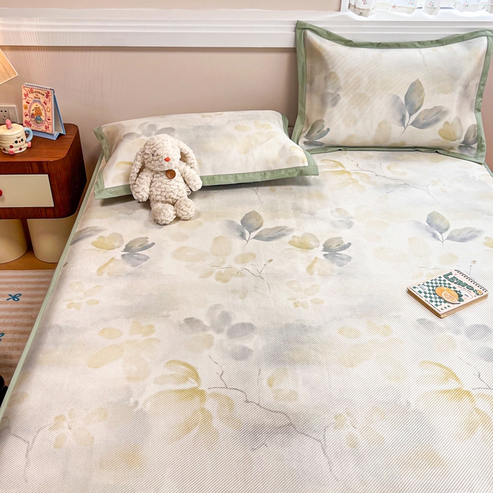 91家纺网 家纺一手货源 找家纺 慕尚家纺 2025新款数码印花床席床笠款冰藤席 床笠款-墨染