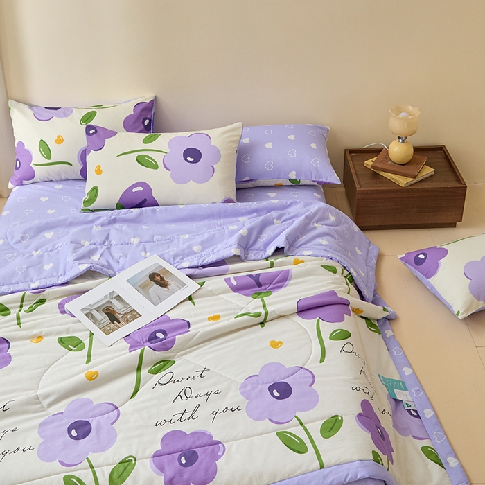 91家纺网 家纺一手货源 找家纺 宝士康家纺 2025新款10A抗菌全棉夏被四件套（床单款） 幽梦紫曦