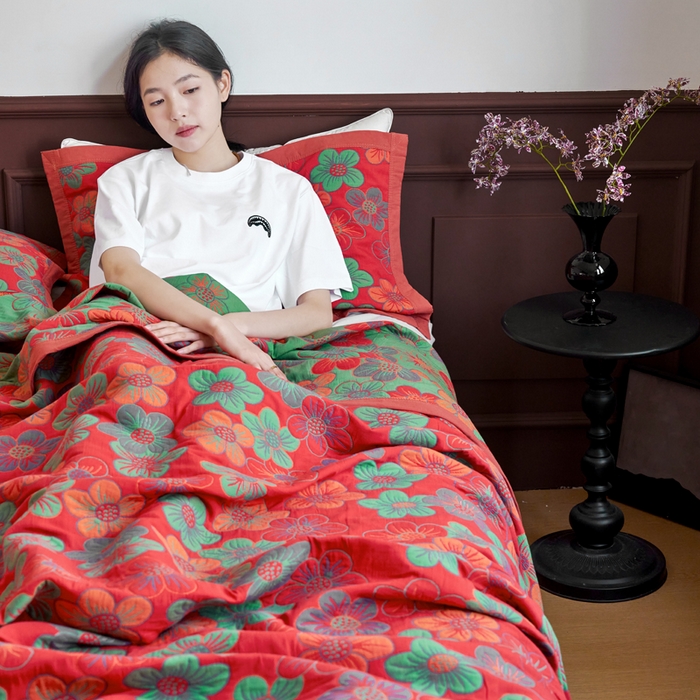 91家纺网 家纺一手货源 找家纺 棠薇家纺 2025新款60S长绒棉纯棉纱布毛巾被 花海