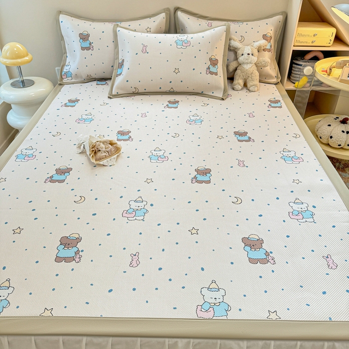 91家纺网 家纺一手货源 找家纺 2025新款懒猫600D数码印花冰藤凉席 睡意朦胧