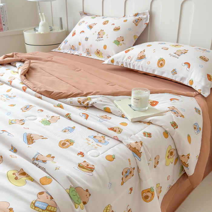 91家纺网 家纺一手货源 找家纺 宝士康家纺 2025新款10A抗菌针织夏被 卡皮巴拉