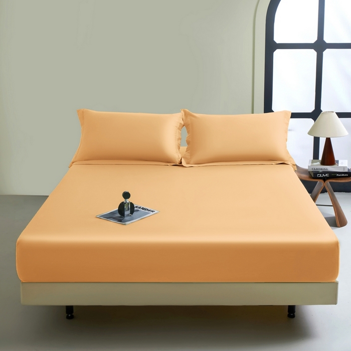 91家纺网 家纺一手货源 找家纺 秀色家纺 2024新品 A类100支双股长绒棉单品床笠 梦易-南瓜橘