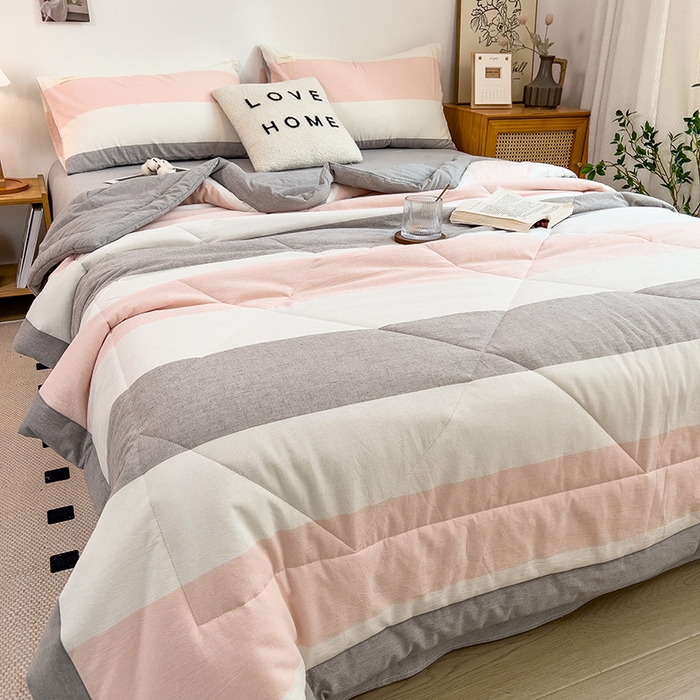 91家纺网 家纺一手货源 找家纺 宝士康家纺 2025新款10A抗菌无印风夏被四件套 桃玉粉