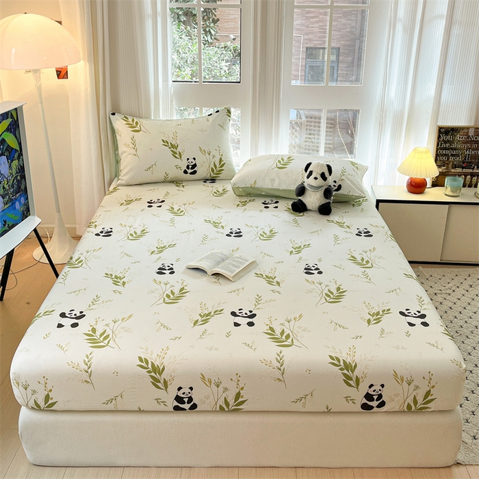 91家纺网 家纺一手货源 找家纺 宝士康家纺 2025新款10A抗菌全棉印花床笠 欢乐熊猫