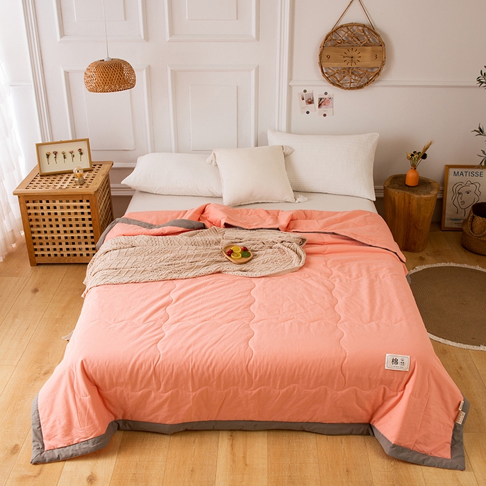 91家纺网 家纺一手货源 找家纺 天瑜 2024全棉夏被棉花芯纯色水洗棉夏凉被可水洗空调被 活力橙
