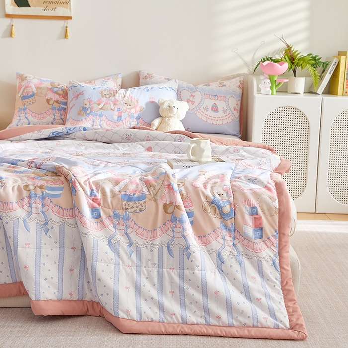 91家纺网 家纺一手货源 找家纺 海洋家纺 2025款水洗棉纯棉花夏凉被全棉花印花夏被空调被薄被子 洛丽塔-粉