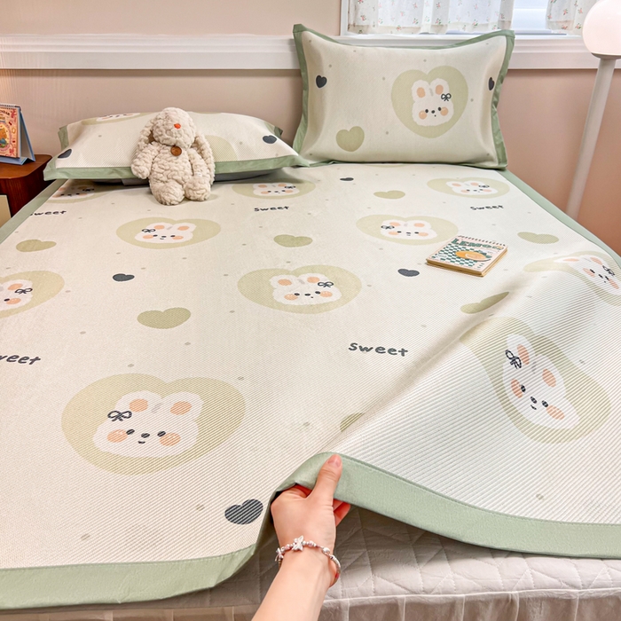 91家纺网 家纺一手货源 找家纺 慕尚家纺 2025新款数码印花床席床笠款冰藤席 床席款-兔卷卷