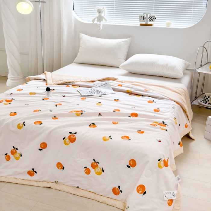 91家纺网 家纺一手货源 找家纺 曲之慕新款13372里外全棉夏被 橘里橘气