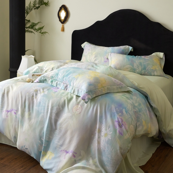 91家纺网 家纺一手货源 找家纺 金奇达家纺 2025新款竹玉清丝四件套-雅韵【标准号全网控价（折后券后）不低于元228元】 空谷-柳绿