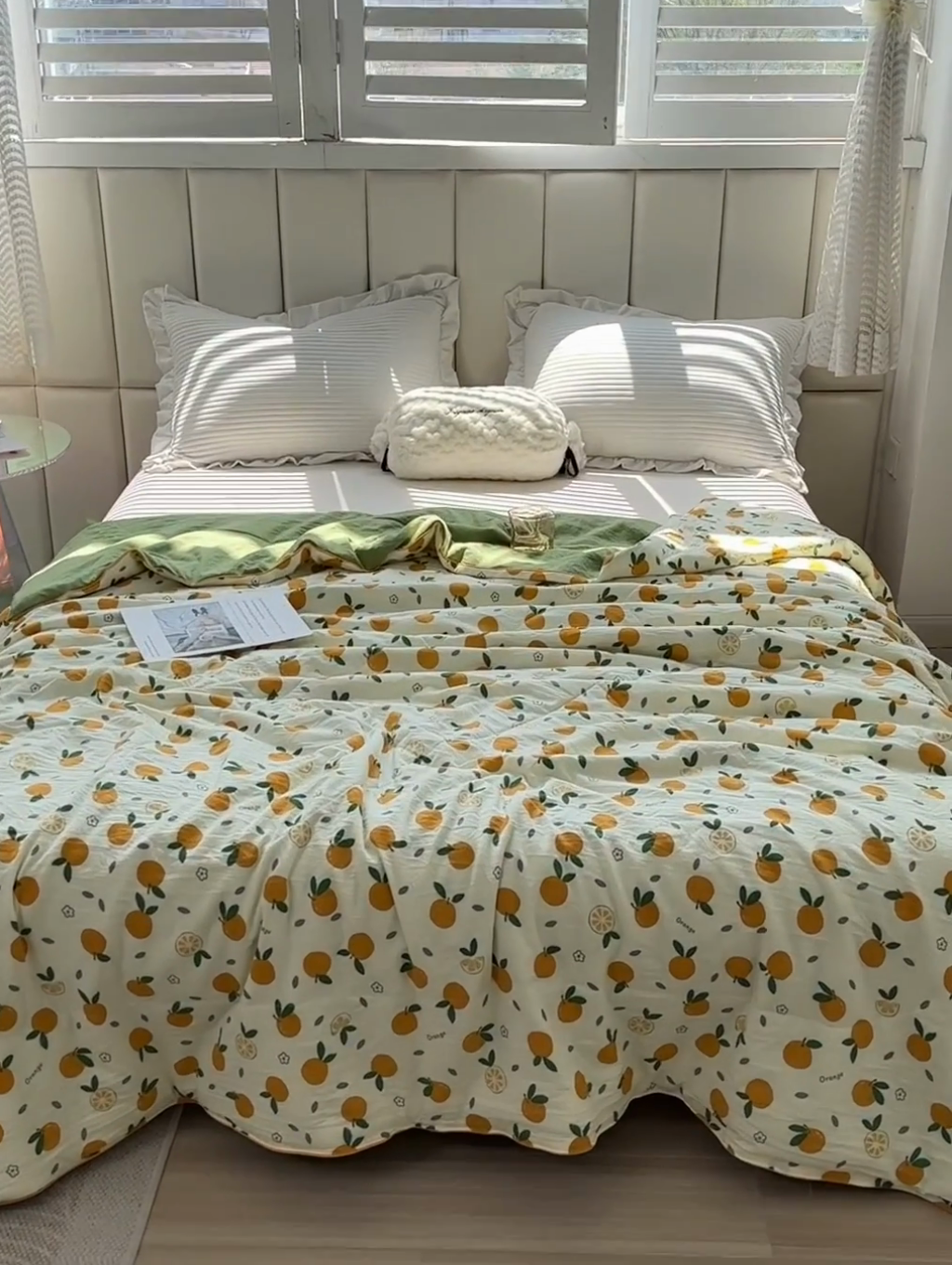 91家纺网 家纺一手货源 找家纺 富艺隆 2025新款A类水洗棉双层纱夏被水洗棉麻空调被直播爆款大豆夏被 小橘子