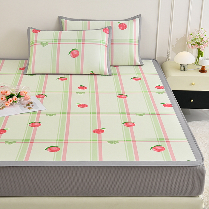 91家纺网 家纺一手货源 找家纺 简一 2025新款A类碳光印花数码冰丝凉席系列-床笠款 水蜜桃-绿