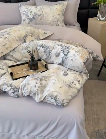 91家纺网 家纺一手货源 找家纺 竹合 2025新款数码印花轻奢凉感四件套莫奈