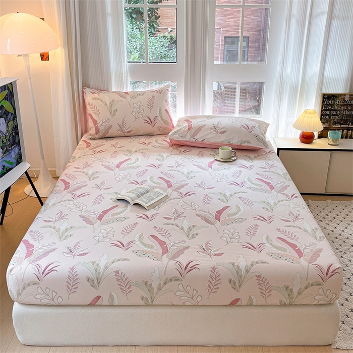 91家纺网 家纺一手货源 找家纺 宝士康家纺 2025新款10A抗菌全棉印花床笠 多巴胺粉