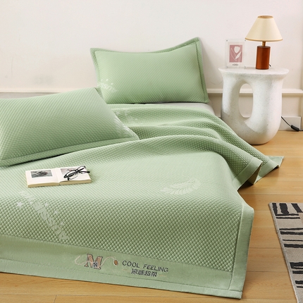 尚品凤凰 2025新款小清新凉感超柔冰豆席凉席平铺款床笠款 飘羽-浅绿