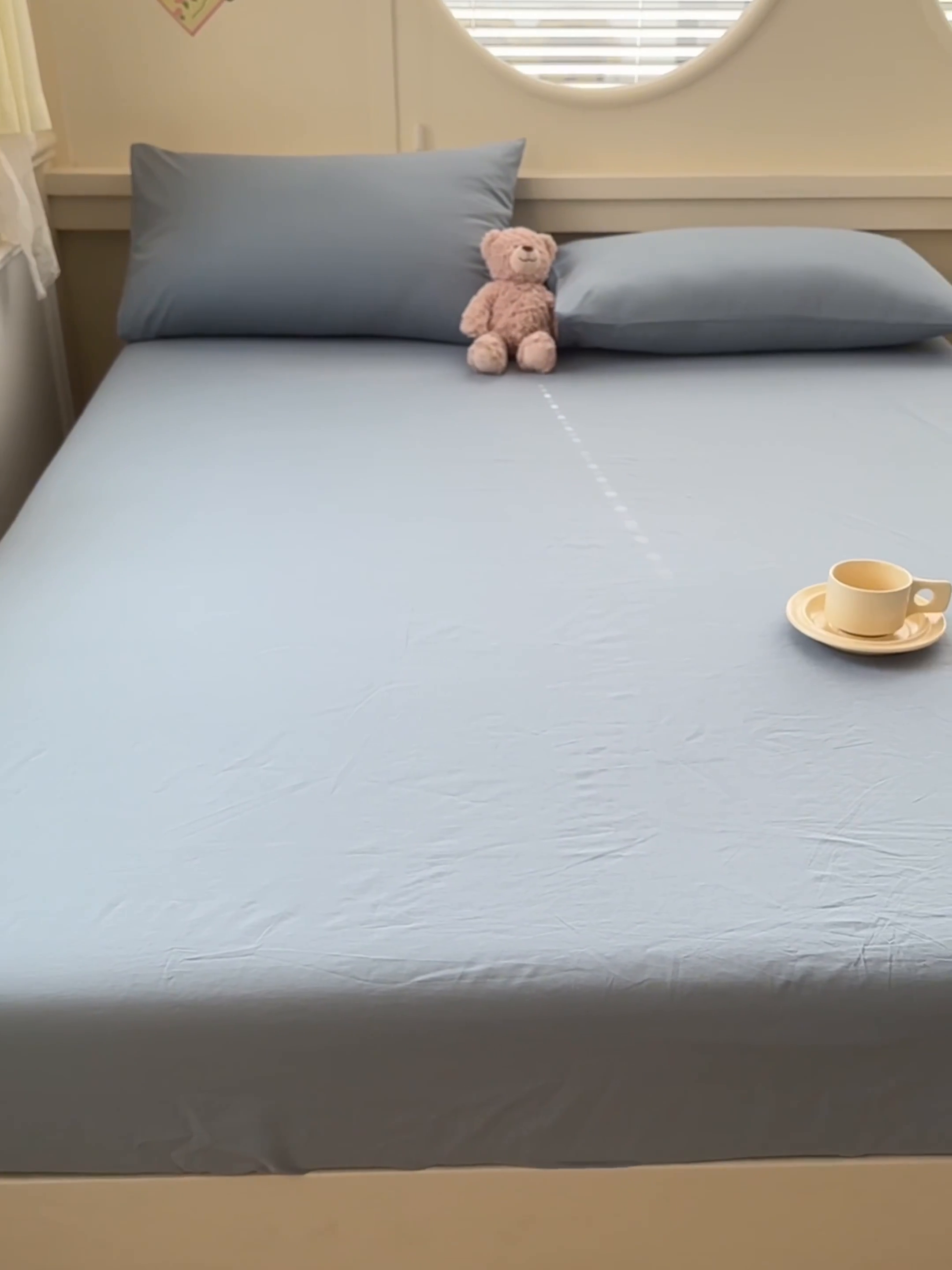 91家纺网 家纺一手货源 找家纺 2025新款全棉A类简约素色水洗棉纯棉单床笠 浅蓝