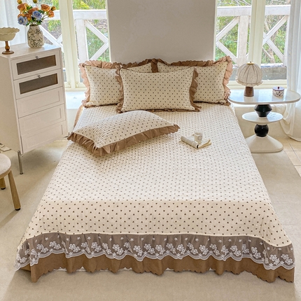 91家纺网 家纺一手货源 找家纺 2025新款直播热款A类针织棉双层纱床盖款夏被四件套 小心心咖