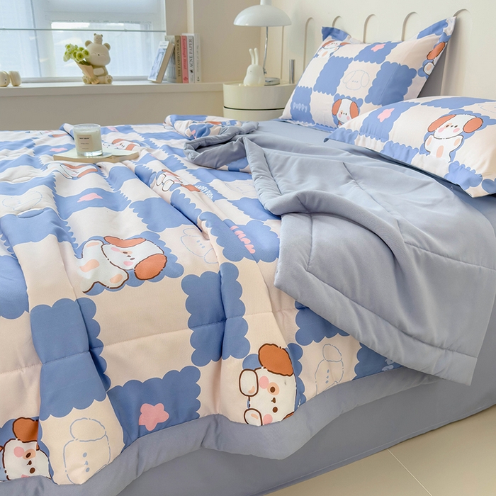 91家纺网 家纺一手货源 找家纺 宝士康家纺 2025新款10A抗菌针织夏被 嗨皮狗狗