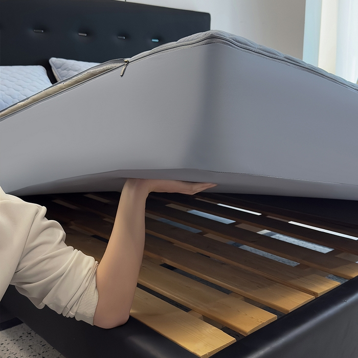 91家纺网 家纺一手货源 找家纺 叠派家纺 2025新款5A抗菌A类夹棉床笠经典款防水款系列 灰蓝-梅花经典款