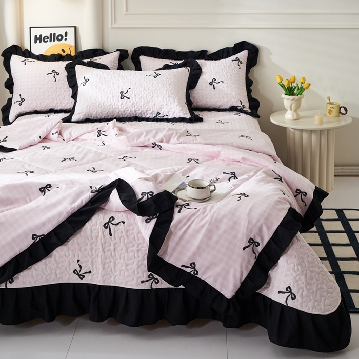 91家纺网 家纺一手货源 找家纺 蝶帕家纺 2025新款法式赫本风韩版花边床盖款夏被四件套 半旧时光