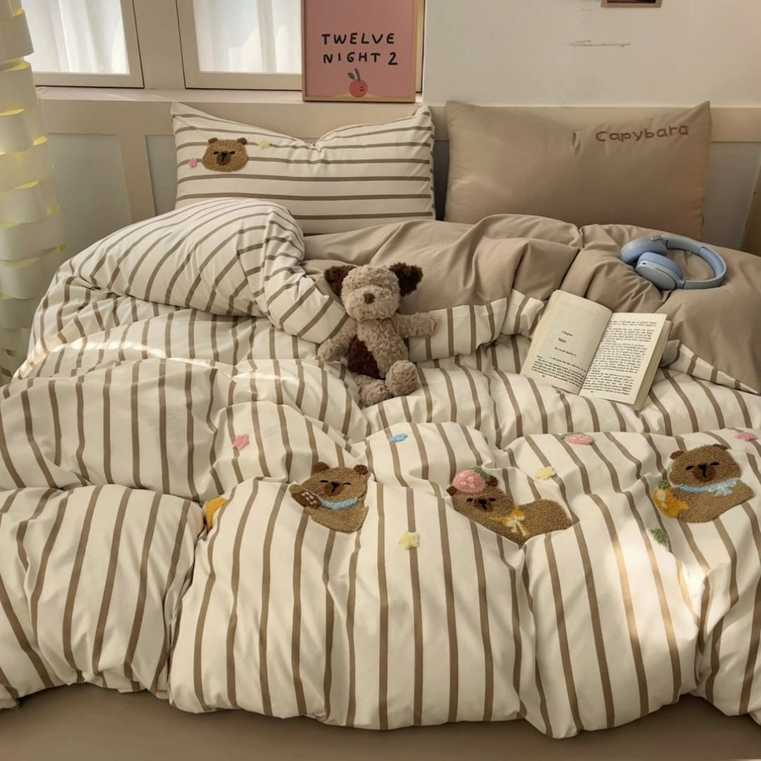 91家纺网 家纺一手货源 找家纺 （总）如一 2025新款A类ins风卡通毛巾绣水洗棉四件套