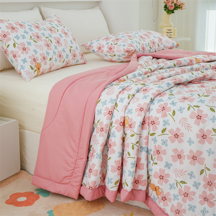 91家纺网 家纺一手货源 找家纺 海洋家纺 2025款水洗棉纯棉花夏凉被全棉花印花夏被空调被薄被子 悠然粉