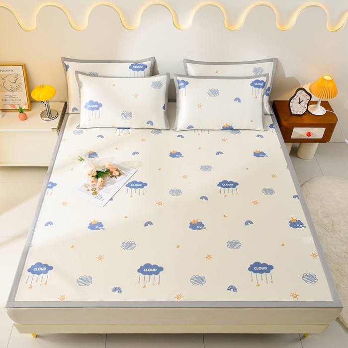 91家纺网 家纺一手货源 找家纺 简一 2025新款A类碳光印花数码冰丝凉席系列-床单款 蓝天白云