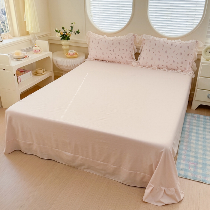 91家纺网 家纺一手货源 找家纺 苏拉家居 2025新款雪纺花边云感提花针织双层纱四件套 宠你