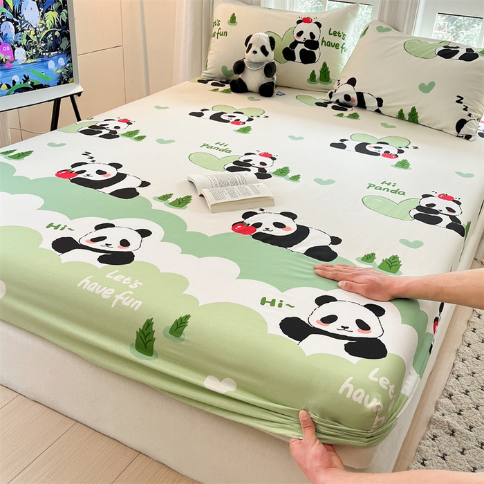 91家纺网 家纺一手货源 找家纺 宝士康家纺 2025新款10A抗菌全棉印花床笠 森林熊猫