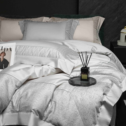 榻尚家居 2025新款120支长绒棉纯棉贡缎色织提花四件套-香榭丽 香榭丽 灰