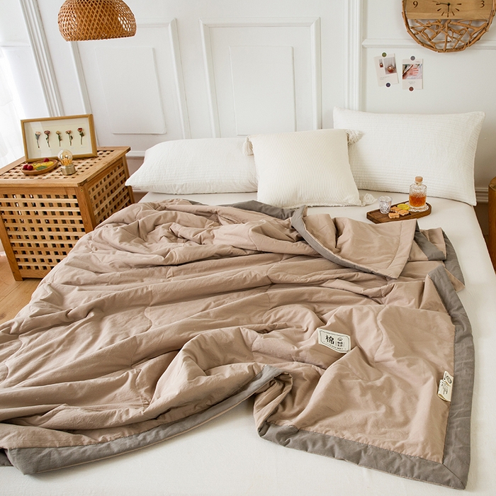 91家纺网 家纺一手货源 找家纺  天瑜 2024全棉夏被棉花芯纯色水洗棉夏凉被可水洗空调被 卡其