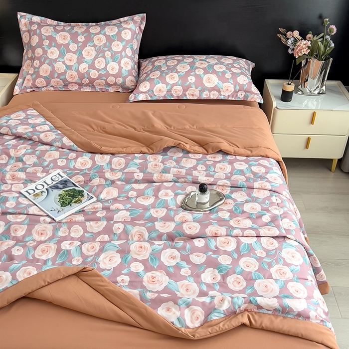 91家纺网 家纺一手货源 找家纺 宝士康家纺 2025新款10A抗菌双层纱印花夏被 夏日玫瑰