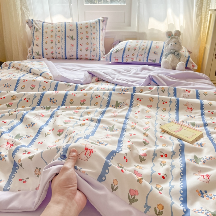 91家纺网 家纺一手货源 找家纺 宝士康家纺 2025新款水洗棉超声波压花夏被 被子被芯 甜心花园