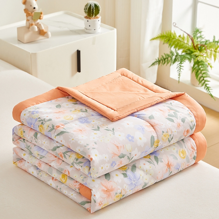 91家纺网 家纺一手货源 找家纺 海洋家纺 2025款水洗棉纯棉花夏凉被全棉花印花夏被空调被薄被子 沁香园桔