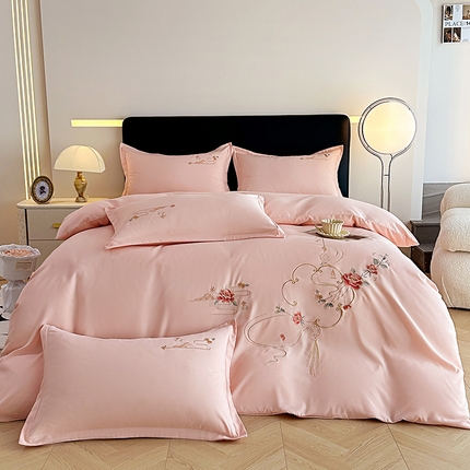 91家纺网 家纺一手货源 找家纺 （总）帝菲妮 2025新款国潮风高克重超柔水洗棉针织棉糯小棉带质检报告刺绣四件套--花好月圆