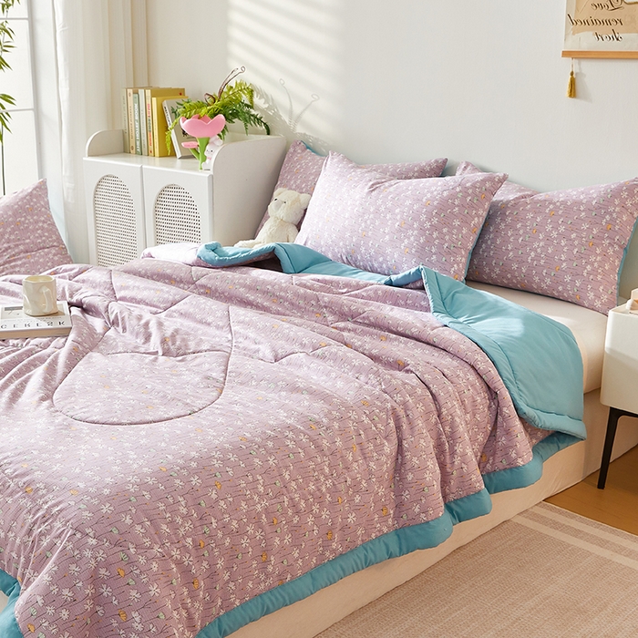 91家纺网 家纺一手货源 找家纺 海洋家纺 2025款水洗棉纯棉花夏凉被全棉花印花夏被空调被薄被子 漫生活紫