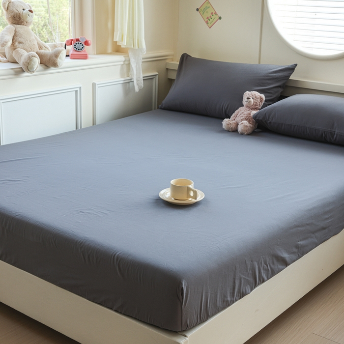 91家纺网 家纺一手货源 找家纺 2025新款全棉A类简约素色水洗棉纯棉单床笠 中灰