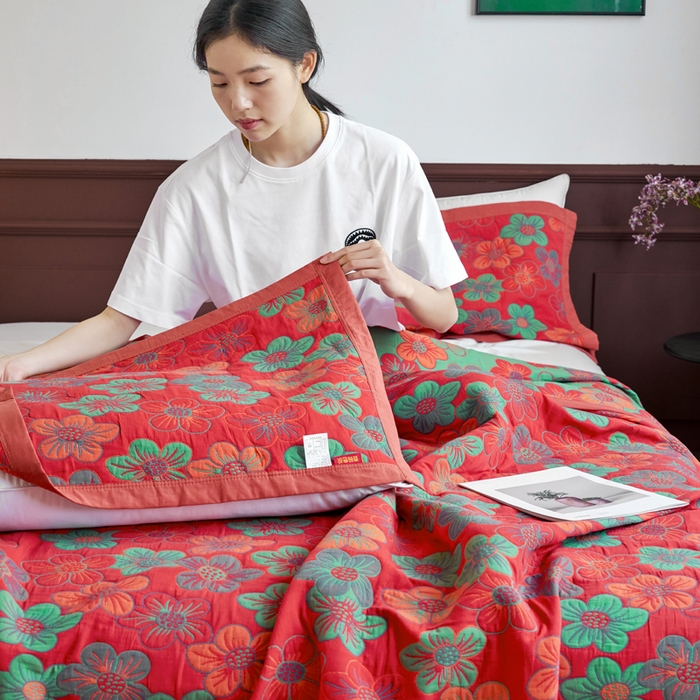 91家纺网 家纺一手货源 找家纺 棠薇家纺 2025新款60S新疆长绒棉细纱毛巾被盖毯大床盖 花海