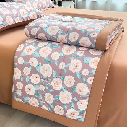 宝士康家纺 2025新款10A抗菌双层纱印花夏被四件套 夏日玫瑰