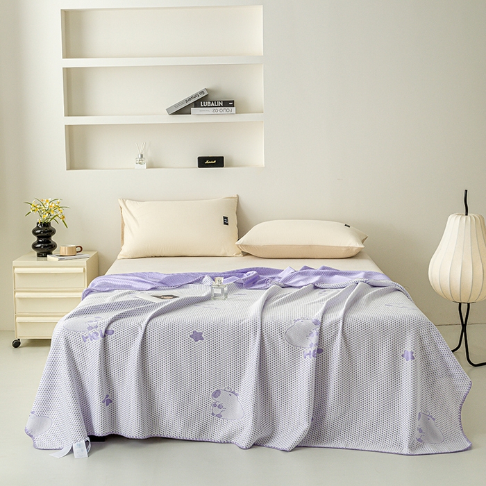 91家纺网 家纺一手货源 找家纺 梦尚舒 2025新款直播热款凉感针织提花盖毯子夏被贝壳边空调被 卡皮巴拉-紫