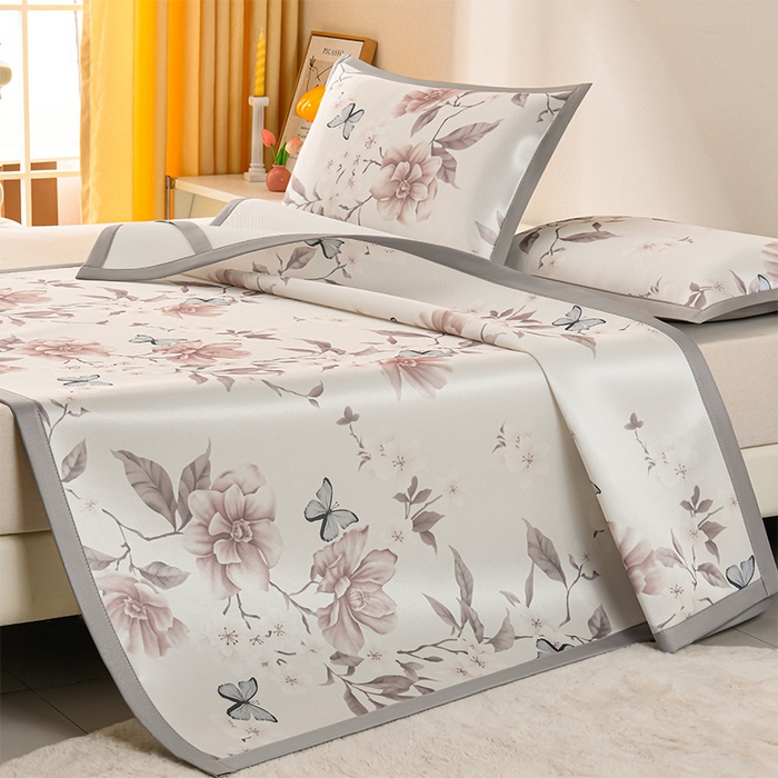 91家纺网 家纺一手货源 找家纺 简一 2025新款A类碳光印花数码冰丝凉席系列-床单款 蝴蝶花谷